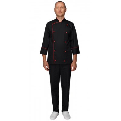 Костюм повара мужской BlackRed китель двубортный с брюками