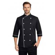 Китель повара мужской ChefLegend двубортный, черный с белым