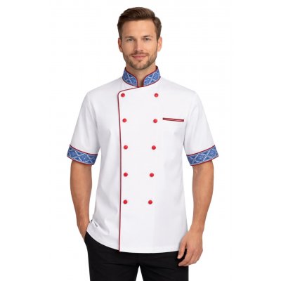 Китель повара мужской ChefVector двубортный, белый с вышиванкой