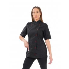 Китель поварской женский BlackChef с коротким рукавом, черный Китель поварской женский BlackChef с коротким рукавом, черный