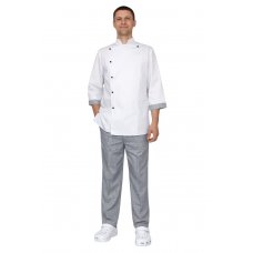Костюм поварской мужской ChefFocus китель и брюки, белый/принт клетка Костюм поварской мужской ChefFocus китель и брюки, белый/принт клетка