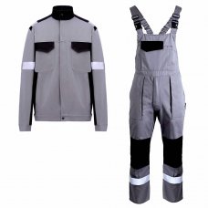 Костюм рабочий хлопковый KONKORD-JB Grey куртка и полукомбинезон, серо-черный
