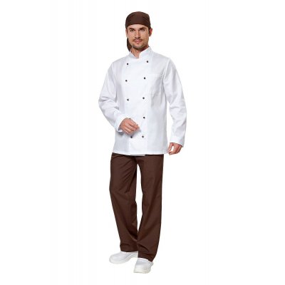 Костюм повара мужской StreetChef китель и брюки, коричневый с белым